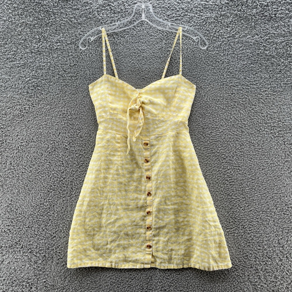 Faithfull the Brand Dress Womens 6 Yellow Gingham Linen Tie Front Mini Sundress